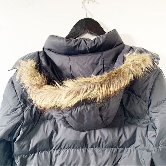 Fouganza Dark Grey “Black Panther” Fur Trim Hood Long Puffer Winter Coat - Picture 4 of 14